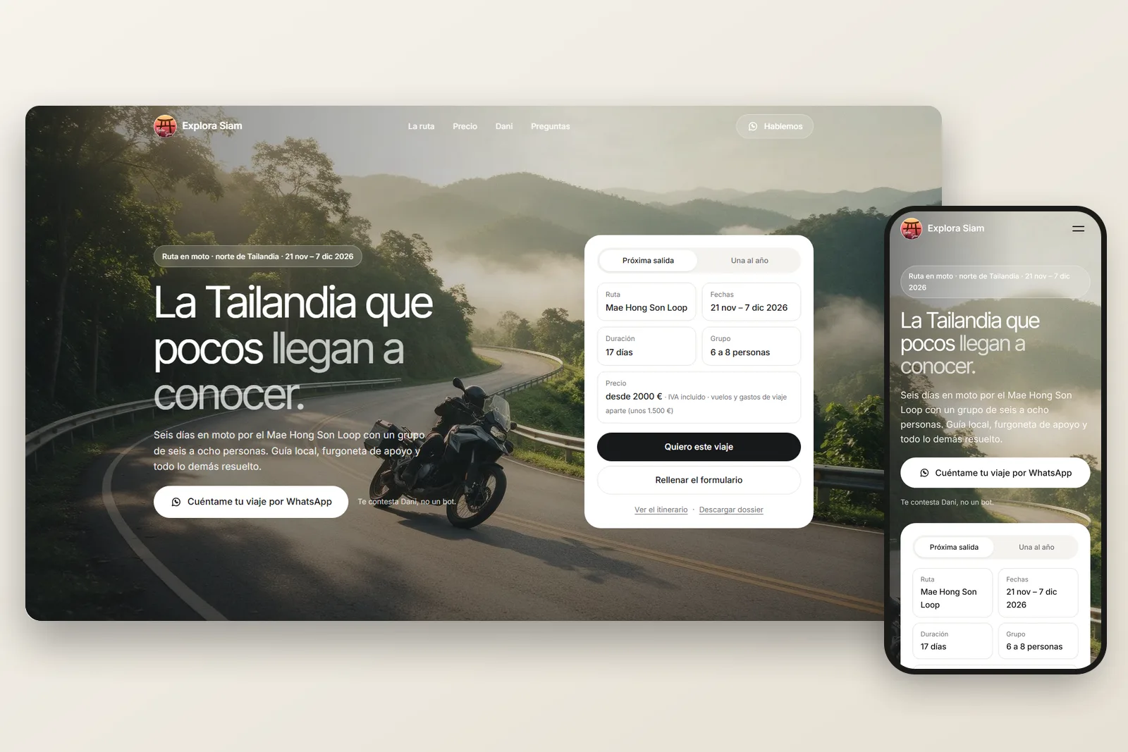 Explora Siam — diseño web en Cantabria, mostrado en pantalla